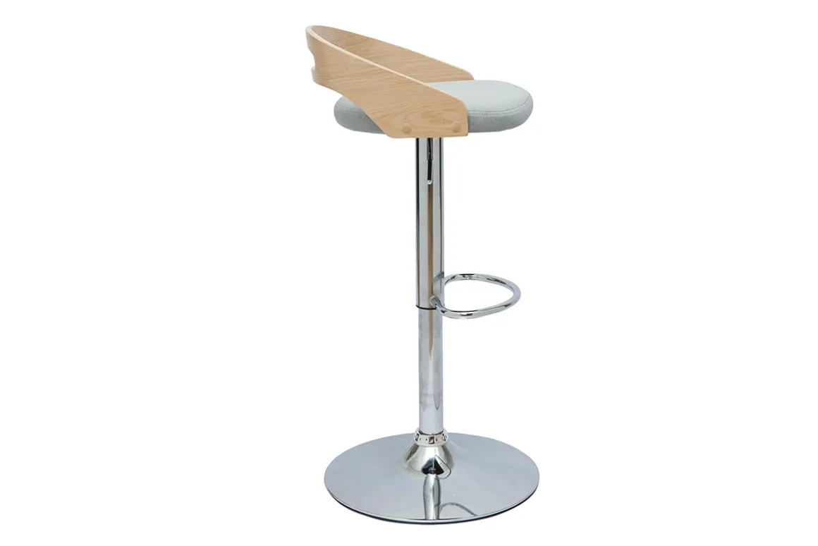 Miliboo Tabouret De Bar-Tabouret de bar réglable design bois clair et tissu gris clair MANO