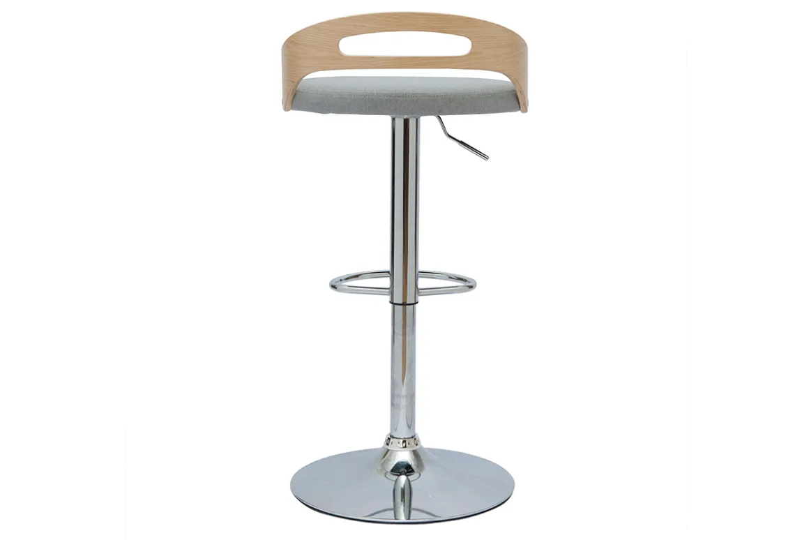 Miliboo Tabouret De Bar-Tabouret de bar réglable design bois clair et tissu gris clair MANO