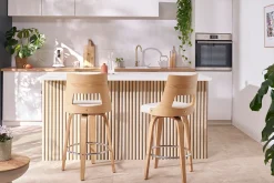 Miliboo Tabouret De Bar-Tabouret de bar scandinave pivotant blanc et bois clair GARBO