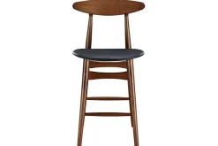 Miliboo Tabouret De Bar-Tabouret de bar vintage noyer et PU noir 65 cm (lot de 2) WALFORD