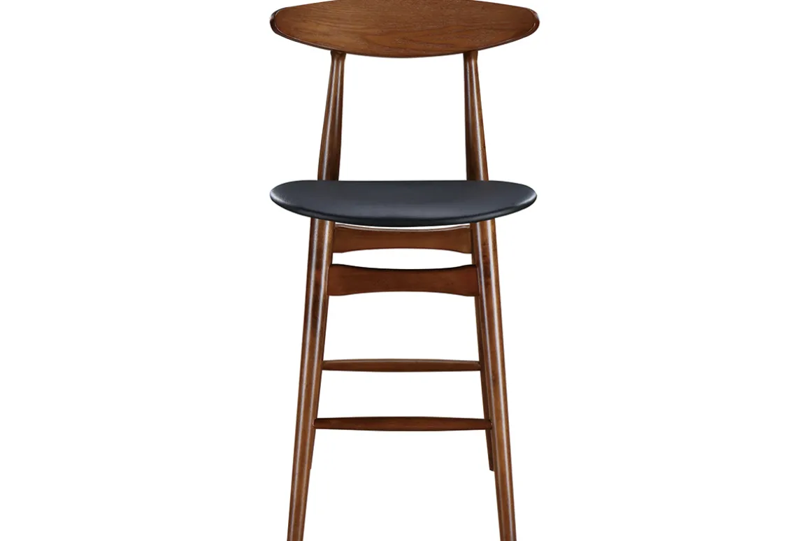 Miliboo Tabouret De Bar-Tabouret de bar vintage noyer et PU noir 65 cm (lot de 2) WALFORD