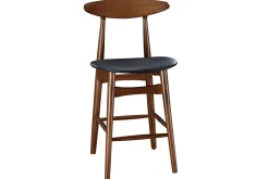 Miliboo Tabouret De Bar-Tabouret de bar vintage noyer et PU noir 65 cm (lot de 2) WALFORD