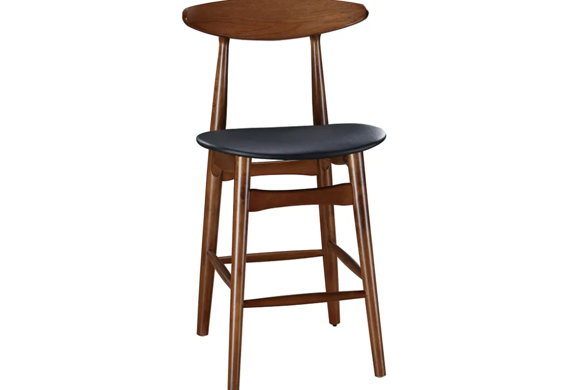 Miliboo Tabouret De Bar-Tabouret de bar vintage noyer et PU noir 65 cm (lot de 2) WALFORD