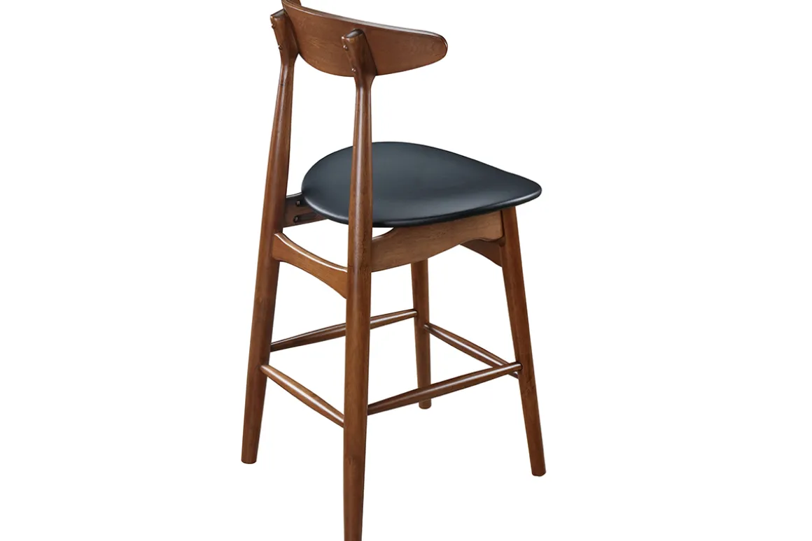 Miliboo Tabouret De Bar-Tabouret de bar vintage noyer et PU noir 65 cm (lot de 2) WALFORD