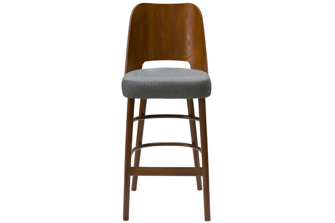 Miliboo Tabouret De Bar-Tabouret de bar vintage noyer et tissu gris foncé H65 cm EDITO