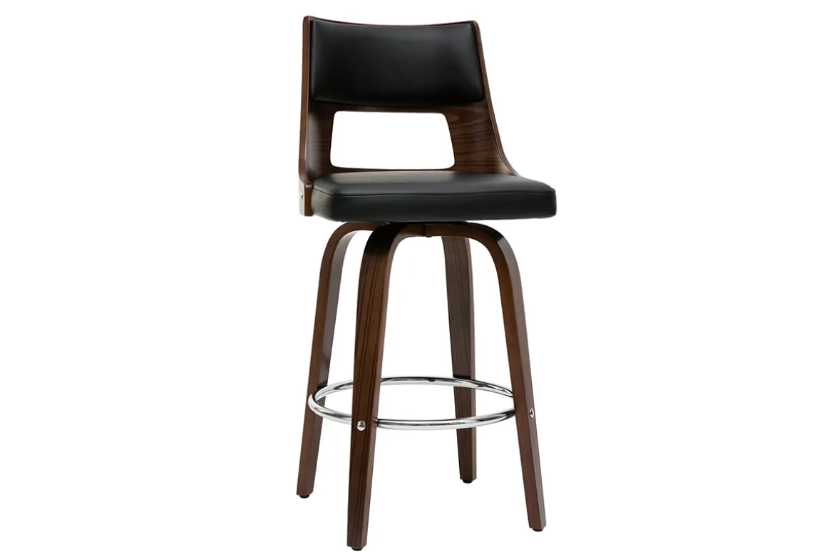 Miliboo Tabouret De Bar-Tabouret de bar vintage pivotant noir et bois foncé GARBO