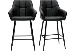 Miliboo Tabouret De Bar-Tabourets de bar avec sièges matelassés noirs et métal noir H65 cm (lot de 2) MONTERO