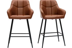 Miliboo Tabouret De Bar-Tabourets de bar avec sièges matelassés marron et métal noir H65 cm (lot de 2) MONTERO