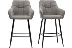 Miliboo Tabouret De Bar-Tabourets de bar avec sièges matelassés en tissu effet velours texturé gris et métal noir H65 cm (lot de 2) MONTERO