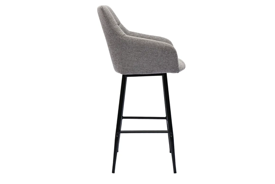 Miliboo Tabouret De Bar-Tabourets de bar avec sièges matelassés en tissu effet velours texturé gris et métal noir H65 cm (lot de 2) MONTERO