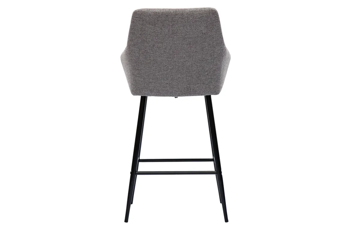 Miliboo Tabouret De Bar-Tabourets de bar avec sièges matelassés en tissu effet velours texturé gris et métal noir H65 cm (lot de 2) MONTERO