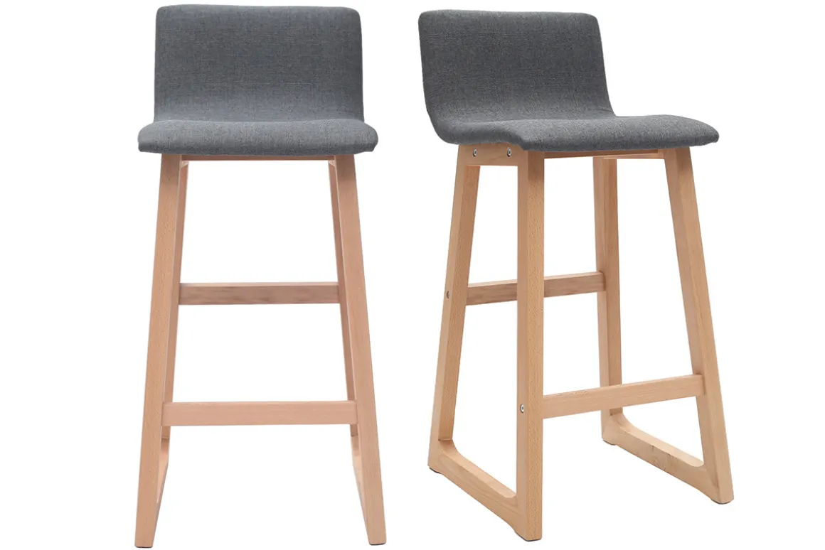 Miliboo Tabouret De Bar-Tabourets de bar design bois clair et tissu gris 65 cm (lot de 2) OSAKA