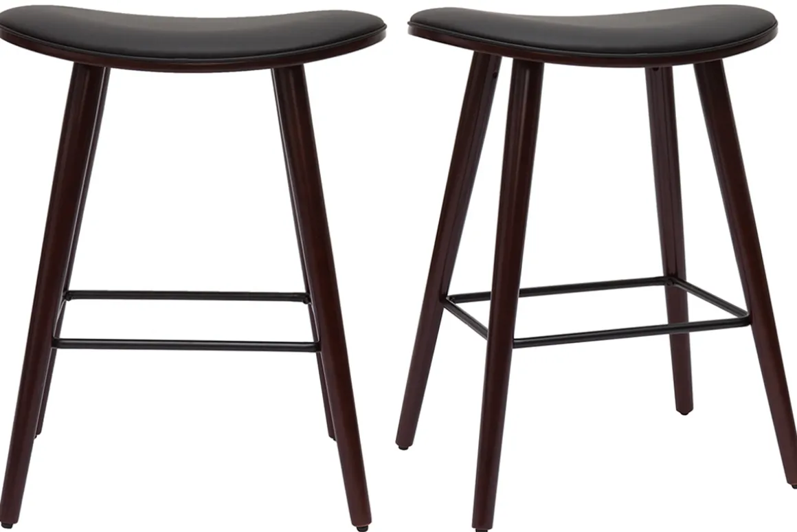 Miliboo Tabouret De Bar-Tabourets de bar design bois foncé noyer et noir H65 cm (lot de 2) MEADOW