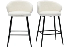 Miliboo Tabouret De Bar-Tabourets de bar design en tissu effet laine bouclée blanc cassé et métal noir H86 cm (lot de 2) ROSALIE