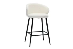 Miliboo Tabouret De Bar-Tabourets de bar design en tissu effet laine bouclée blanc cassé et métal noir H86 cm (lot de 2) ROSALIE