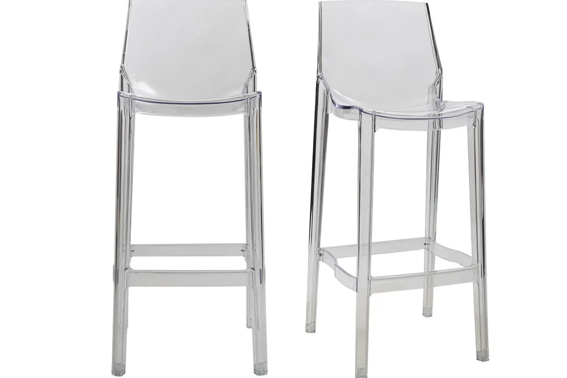 Miliboo Tabouret De Bar|Chaise De Jardin-Tabourets de bar design transparents intérieur - extérieur H75 cm (lot de 2) YLAK