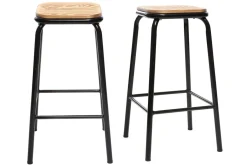 Miliboo Tabouret De Bar-Tabourets de bar empilables noir et bois foncé H65 cm (lot de 2) MEMPHIS