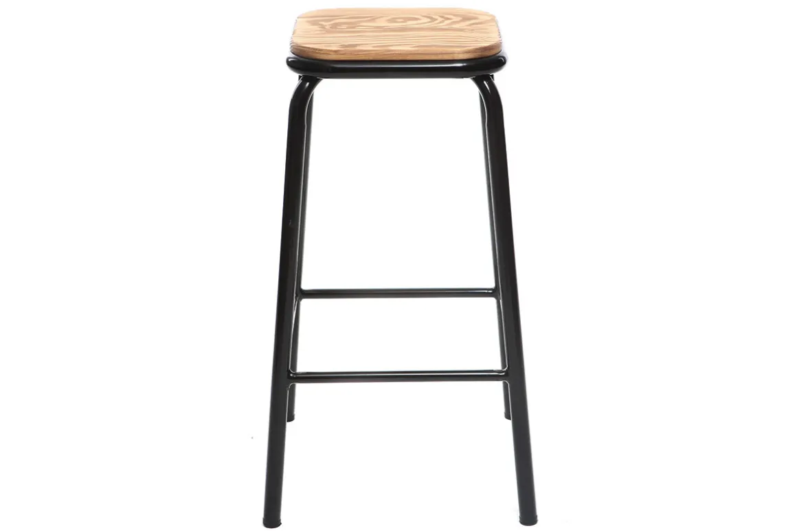 Miliboo Tabouret De Bar-Tabourets de bar empilables noir et bois foncé H65 cm (lot de 2) MEMPHIS