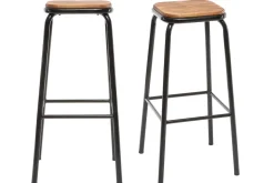 Miliboo Tabouret De Bar-Tabourets de bar empilables noir et bois foncé H77.5 cm (lot de 2) MEMPHIS