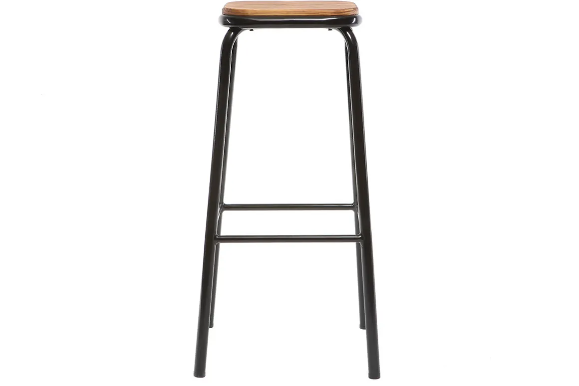 Miliboo Tabouret De Bar-Tabourets de bar empilables noir et bois foncé H77.5 cm (lot de 2) MEMPHIS
