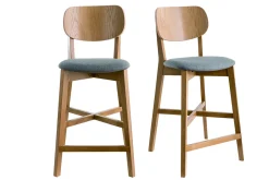 Miliboo Tabouret De Bar-Tabourets de bar en bois clair chêne et tissu gris chiné H65 cm (lot de 2) LUCIA