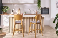 Miliboo Tabouret De Bar-Tabourets de bar en bois clair chêne et tissu gris chiné H65 cm (lot de 2) LUCIA