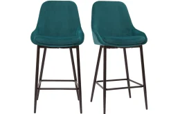 Miliboo Tabouret De Bar-Tabourets de bar en tissu velours bleu pétrole et métal noir H65 cm (lot de 2) HOLO