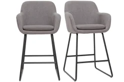 Miliboo Tabouret De Bar-Tabourets de bar en tissu effet velours gris H75 cm (lot de 2) AMIKA