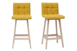 Miliboo Tabouret De Bar-Tabourets de bar en tissu effet velours jaune moutarde et bois clair H65 cm (lot de 2) KLARIS
