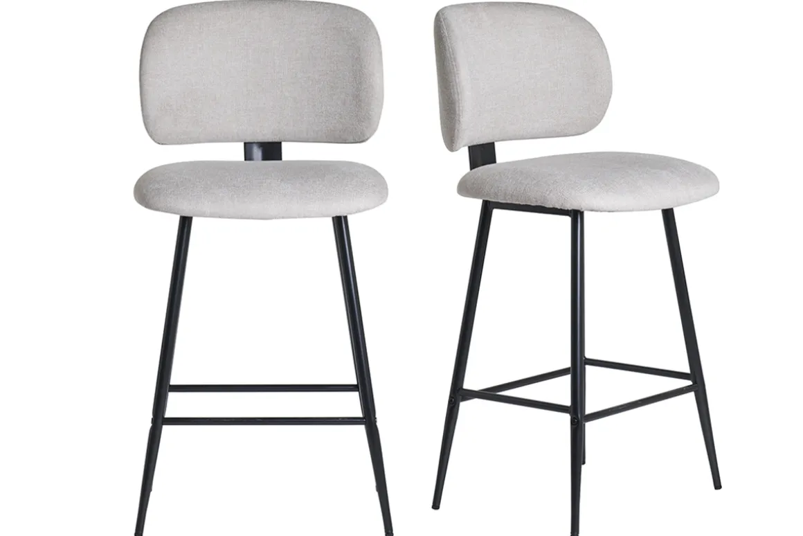 Miliboo Tabouret De Bar-Tabourets de bar en tissu effet velours texturé beige et métal noir H70 cm (lot de 2) ATRIUM