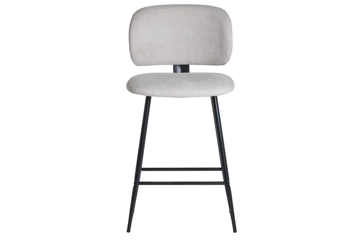 Miliboo Tabouret De Bar-Tabourets de bar en tissu effet velours texturé beige et métal noir H70 cm (lot de 2) ATRIUM