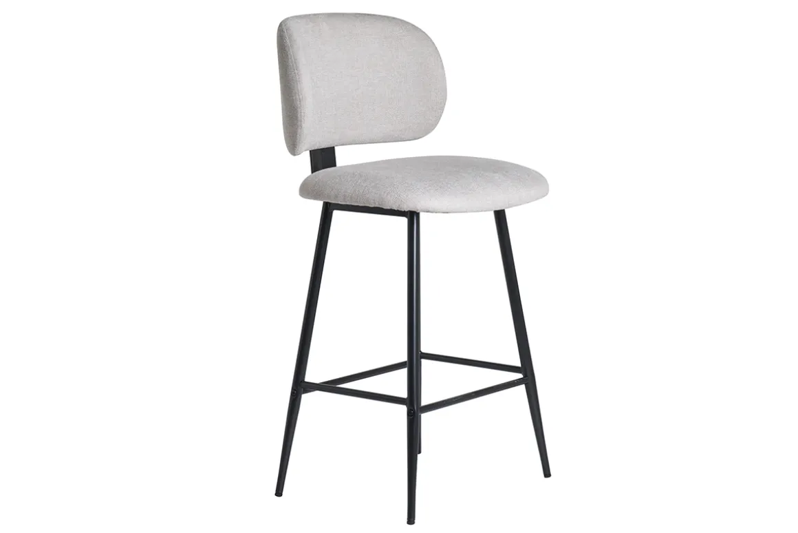 Miliboo Tabouret De Bar-Tabourets de bar en tissu effet velours texturé beige et métal noir H70 cm (lot de 2) ATRIUM