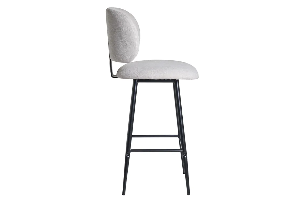 Miliboo Tabouret De Bar-Tabourets de bar en tissu effet velours texturé beige et métal noir H70 cm (lot de 2) ATRIUM
