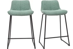 Miliboo Tabouret De Bar-Tabourets de bar en tissu effet velours texturé céladon et métal noir H65 cm (lot de 2) BOOST
