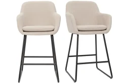 Miliboo Tabouret De Bar-Tabourets de bar en tissu effet velours beige H65 cm (lot de 2) AMIKA
