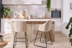 Miliboo Tabouret De Bar-Tabourets de bar en tissu effet velours beige H65 cm (lot de 2) AMIKA