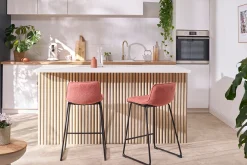 Miliboo Tabouret De Bar-Tabourets de bar en tissu effet velours texturé beige et métal H65 cm (lot de 2) BOOST