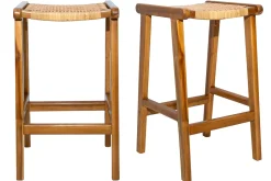 Miliboo Tabouret De Bar-Tabourets de bar ethniques en bois teck massif et cannage rotin H65 cm (lot de 2) GAWA
