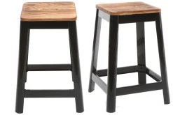 Miliboo Tabouret De Bar-Tabourets de bar industriels en métal noir et bois H65 cm (lot de 2) NICK