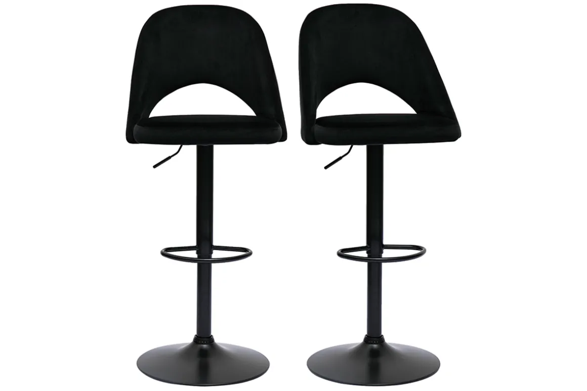Miliboo Tabouret De Bar-Tabourets de bar relevables en velours noir et métal noir (lot de 2) COSETTE