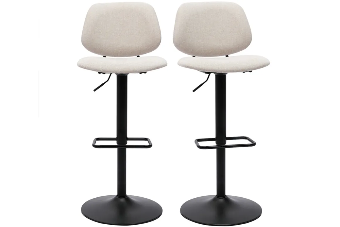 Miliboo Tabouret De Bar-Tabourets de bar relevables design en tissu effet velours beige et métal noir BARNET (lot de 2)