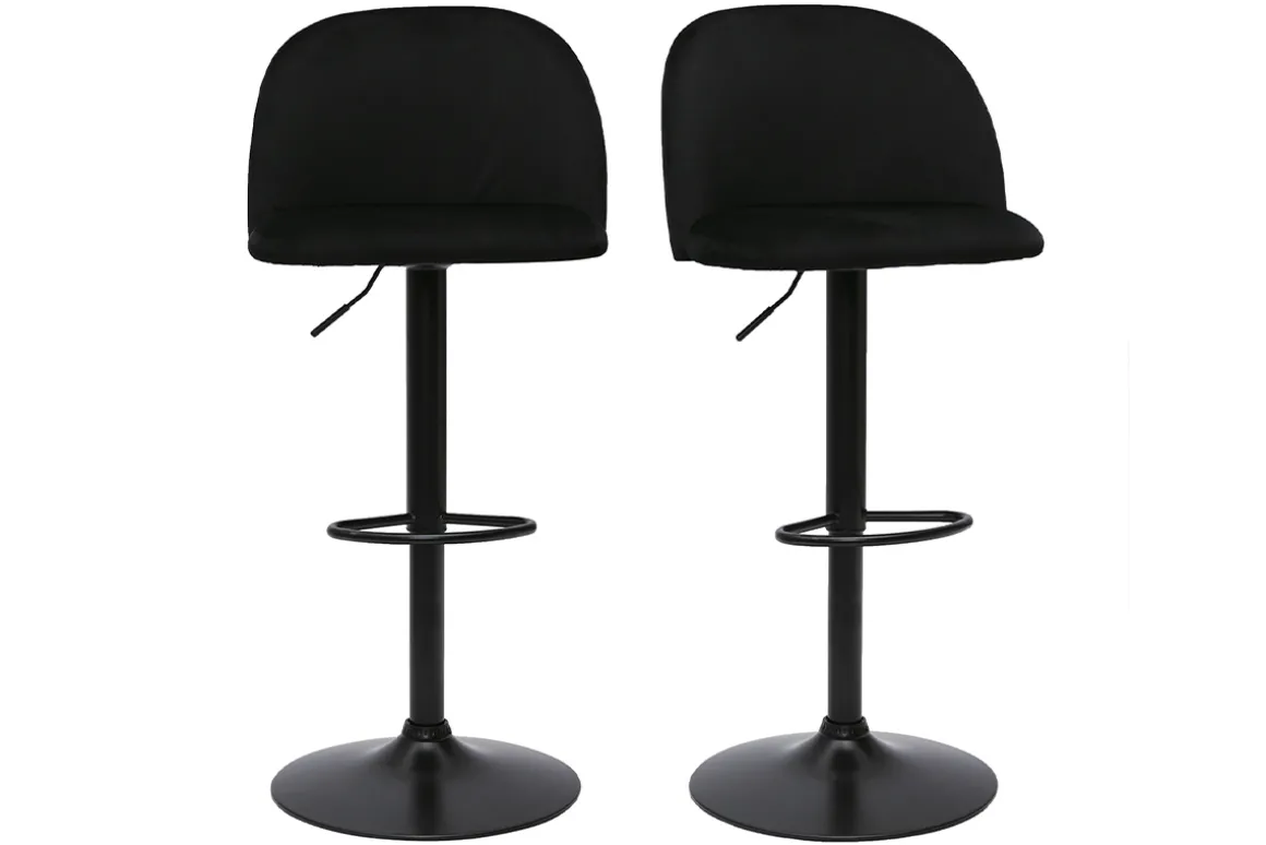 Miliboo Tabouret De Bar-Tabourets de bar réglables velours noir et métal noir (lot de 2) CELESTE