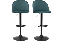 Miliboo Tabouret De Bar-Tabourets de bar réglables velours bleu pétrole et métal noir (lot de 2) CELESTE