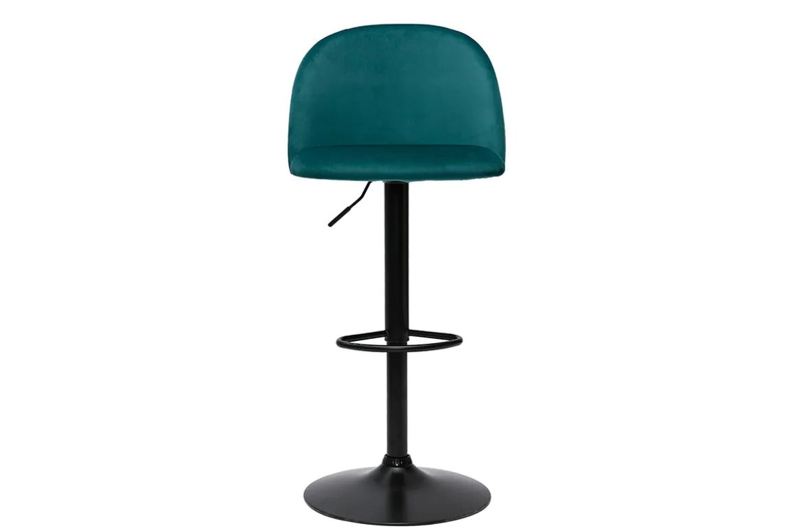 Miliboo Tabouret De Bar-Tabourets de bar réglables velours bleu pétrole et métal noir (lot de 2) CELESTE