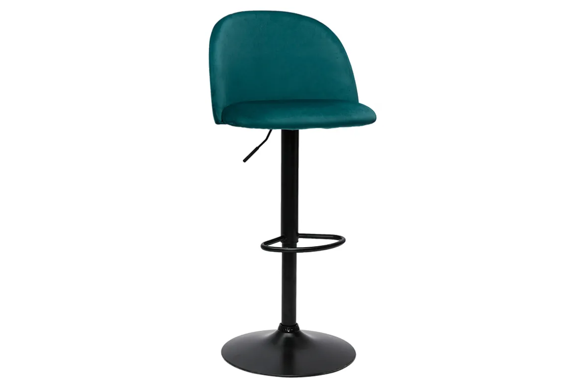 Miliboo Tabouret De Bar-Tabourets de bar réglables velours bleu pétrole et métal noir (lot de 2) CELESTE