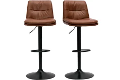 Miliboo Tabouret De Bar-Tabourets de bar réglables en polyuréthane marron et métal noir (lot de 2) ZUCK