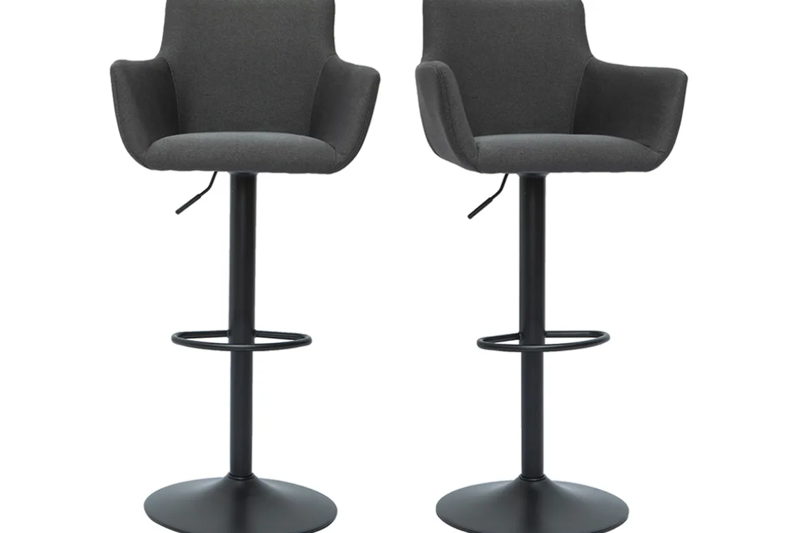 Miliboo Tabouret De Bar-Tabourets de bar réglables tissu gris anthracite métal noir (lot de 2) CARLIE