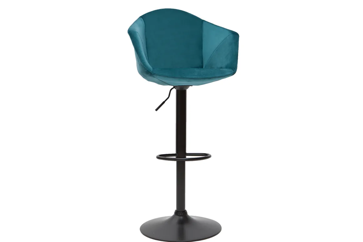 Miliboo Tabouret De Bar-Tabourets de bar réglables pivotants 360° en velours bleu pétrole et métal (lot de 2) TAYA