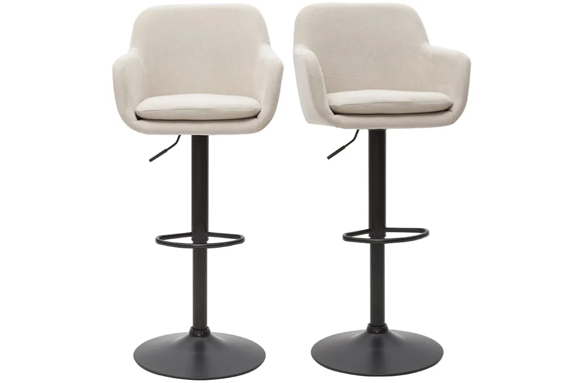 Miliboo Tabouret De Bar-Tabourets de bar réglables tissu effet velours beige et métal (lot de 2) AMIKA