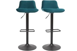 Miliboo Tabouret De Bar-Tabourets de bar réglables pivotants 360° en tissu velours bleu pétrole et métal noir (lot de 2) BOOST